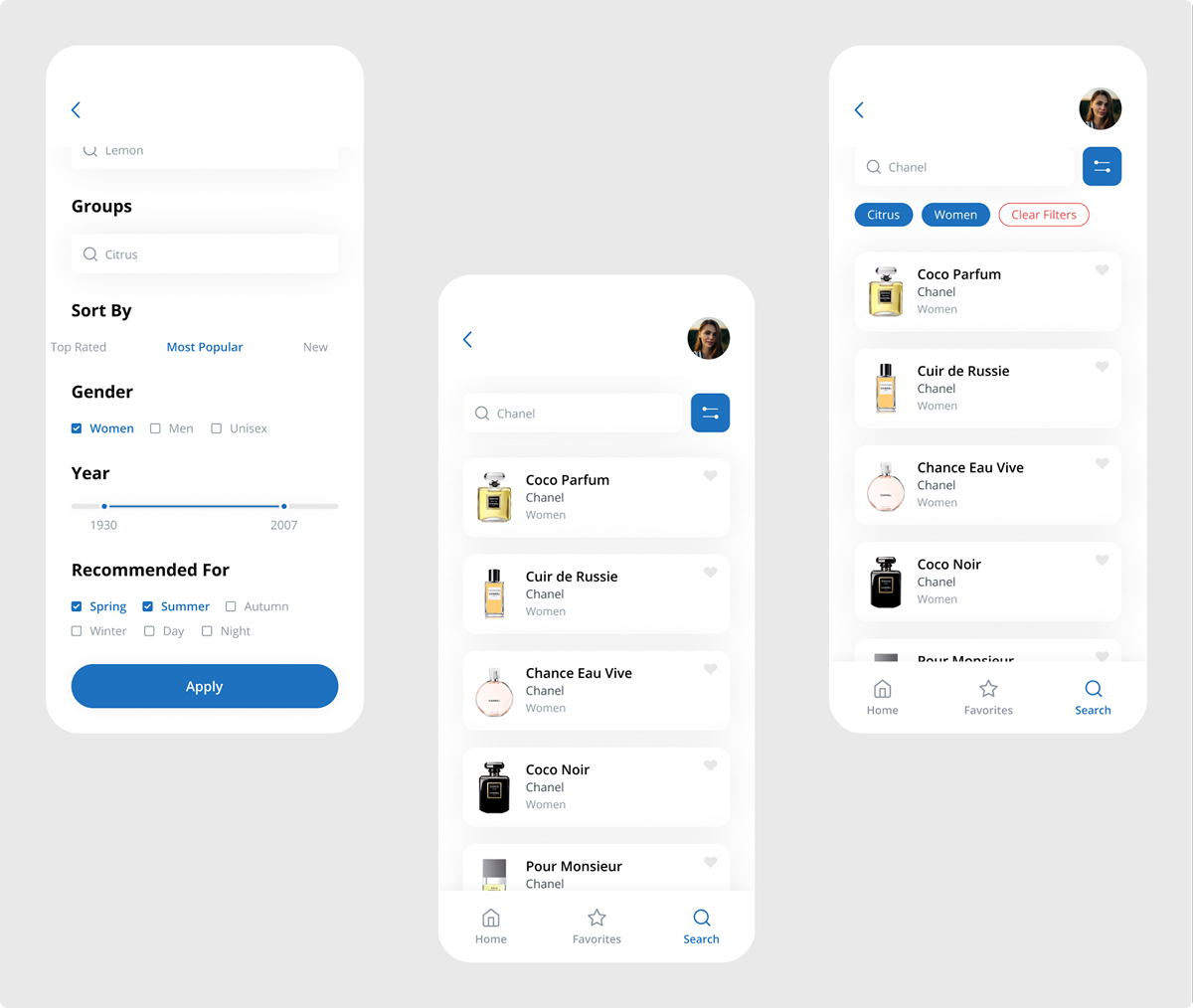 perfumy app design